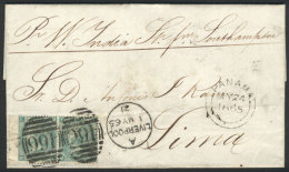 Entire Letter Sent From Liverpool To Lima On 1/MAY/1865 Franked With Pair Sc.48 And Duplex Cancel "466", And... - Autres & Non Classés