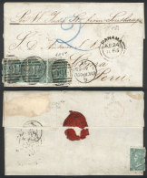 Entire Letter Sent From Liverpool To Lima On 1/AP/1865 Franked With Strip Of 4 Of Sc.48 (the Left Stamp Folded Over... - Otros & Sin Clasificación