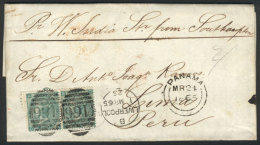 Entire Letter Sent From Liverpool To Lima On 1/MAR/1865 Franked With Pair Sc.48 And Duplex Cancel "466", With... - Other & Unclassified