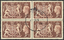 Sc.289, 1951 1£, Used Block Of 4 Of Excellent Quality, Rare! - Sonstige & Ohne Zuordnung