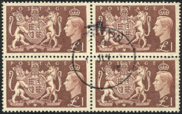 Sc.289, 1951 1£, Used Block Of 4 Of Excellent Quality, Rare! - Autres & Non Classés