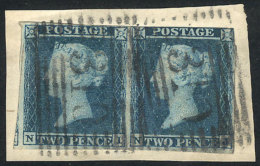 Sc.4, 1841 2p. Blue On Bluish Paper, Pair Used On Fragment, Very Nice! - Andere & Zonder Classificatie