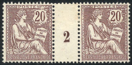 Yvert 126, 1902 20c. Chestnut-violet, Pair With Gutter Numbered "2", Mint Without Gum, VF. The Catalog Value Of 2... - Autres & Non Classés