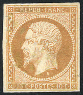 Yvert 9, 1852 10c. Bistre, Defective And Repaired (paper Repair, Replaquage), Fine Appearance, Interesting! - Autres & Non Classés