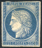 Yvert 4, 1850 25c. Blue, Mint Without Gum, With 3 Ample Margins And One Partially Good, Handsome, Rare, Catalog... - Autres & Non Classés