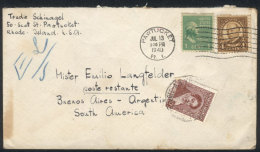 Cover Sent From Rhode Island To Poste Restante (Buenos Aires) On 13/JUL/1940, With Argentina Stamp Of 10c. To Pay... - Marcofilie