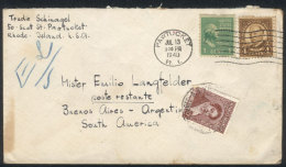 Cover Sent From Rhode Island To Poste Restante (Buenos Aires) On 13/JUL/1940, With Argentina Stamp Of 10c. To Pay... - Marcophilie