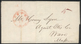 Entire Letter Dispatched In Boston On 14/AU/1845, With Pen Rating Of 5c., VF! - Marcophilie