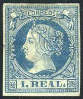 Yv.51 (Sc.53), 1860/1 1R. Blue On Greenish Paper, Mint With Original Gum (with Old Hinge Remnants), Very Nice... - Other & Unclassified