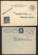 2 Official Envelopes Sent To Argentina In 1952 And 1953 Franked With Definitive Stamps Of 1P. To Pay The Airmail... - Chili