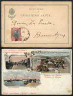 Beautiful Litho PC Sent From BOURCAS To Argentina In 1905 Franked With 10s. (Sc.73), Very Rare Destination! - Other & Unclassified
