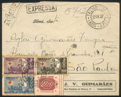 Express Cover Sent From TAQUARITINGA To Sao Paulo On 22/SE/1937 With Commemorative Postage For 1,400Rs., VF! - Sonstige & Ohne Zuordnung