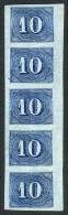 Sc.37, 1854 10R. Blue, Vertical Strip Of 5, Very Fine Quality, Very Nice! - Other & Unclassified