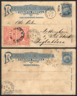 Double Postal Card With Reply Paid ATTACHED And Unused, Sent From Sucre To England On 16/JUN/1907 With Transit Mark... - Bolivia