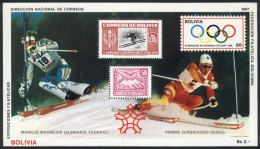 Souvenir Sheet Michel 167, 1987 Calgary Olympic Games, Ski, Sports, VF Quality! - Bolivien