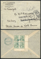 Cover Sent From PUERTO LA PLATA To USA On 30/SE/1916, Franked On Back With A Corner Block Of 4 Of 3c. Centenary Of... - Andere & Zonder Classificatie