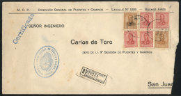 Envelope Of The General Administration Of Bridges And Roads, Sent By Registered Mail From Buenos Aires To San Juan... - Sonstige & Ohne Zuordnung