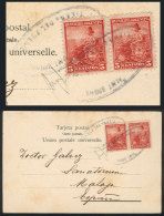 Postcard With View Of "Indians, Tierra Del Fuego", Sent To Spain (circa 1901) Franked With Pair Of 5c. Liberty With... - Andere & Zonder Classificatie