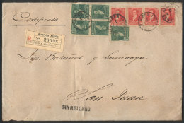 Registered Cover "sin Retorno" Sent From Buenos Aires To San Juan On 19/MAR/1895 Franked With 30c. (GJ.139 X5 + 156... - Other & Unclassified