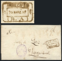 Entire Letter (official) Sent To Pergamino On 25/MAR/1887, With The Rare Rectangular Datestamp Of ARRECIFES,... - Other & Unclassified