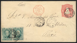 8c. Stationery Envelope + GJ.53 X2 (total Postage 12c.), Sent From Buenos Aires To Paris On 24/JA/1884, VF Quality. - Andere & Zonder Classificatie