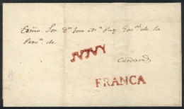 Folded Cover Used In 1860s (genuine), With FORGED Pre-stamp Markings: "JUJUY" And "FRANCA" In Rust Red, Made By... - Sonstige & Ohne Zuordnung