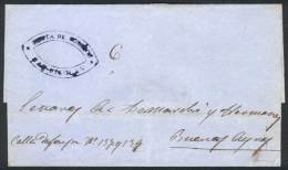 Folded Cover Dated 12/JUN/1857 Sent To Buenos Aires, With Blue Marking RENTA DE CORREOS - SAN NICOLÁS In... - Andere & Zonder Classificatie