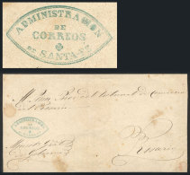 Official Folded Cover Sent To Rosario (circa 1856), With Blue Mark "ADMINISTRACION DE CORREOS DE SANTA FE" In... - Andere & Zonder Classificatie