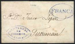 Undated Folded Cover (circa 1855) Sent To Tucumán, With Blue "Renta Gral De Correos De Buenos Ayres" And... - Other & Unclassified