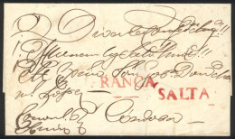 Folded Cover Used In 1850s (genuine), With FORGED Pre-stamp Markings: "SALTA" And "FRANCA" Made By Abarca In... - Other & Unclassified