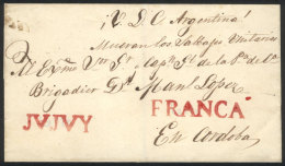 Folded Cover Used In 1850s (genuine), With FORGED Pre-stamp Markings: "JUJUY" And "FRANCA" Made By Abarca In... - Andere & Zonder Classificatie