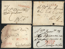 Circa 1790/1800, 4 Folded Covers Or Fronts Used In The COLONIAL PERIOD, With The Marks "MENDOSA" (signed By... - Sonstige & Ohne Zuordnung