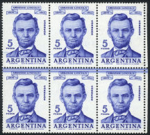 GJ.1168, 1960 Lincoln, Block Of 6, The Lower Stamps With THICK HORIZONTAL LINES, VF! - Sonstige & Ohne Zuordnung