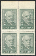 GJ.1137, 2P. Sarmiento, Block Of 4 With VARIETY: Perforation With Downward Shift In The Top Stamps (top Border... - Otros & Sin Clasificación