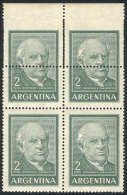 GJ.1137, 2P. Sarmiento, Block Of 4 With VARIETY: Perforation With Downward Shift In The Top Stamps (top Border... - Autres & Non Classés