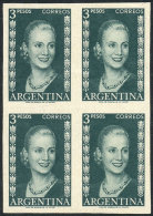 GJ.1014, 3P. Eva Perón, PROOF In Green, Imperforate Block Of 4 On Unwatermarked Unsurfaced Paper, Excellent... - Otros & Sin Clasificación