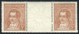 GJ.795EV, Moreno 5c. Unsurfaced Paper, Horizontal Gutter Pair, Mint Never Hinged, Superb, Catalog Value US$75 + 30%... - Andere & Zonder Classificatie