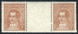 GJ.795EV, Moreno 5c. Unsurfaced Paper, Horizontal Gutter Pair, Mint Never Hinged, Superb, Catalog Value US$75 + 30%... - Other & Unclassified
