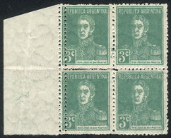 GJ.597, 1924 3c. San Martín W/o Period, Block Of 4 With Variety: DOUBLE PERFORATION In The Left Stamps, MNH... - Other & Unclassified
