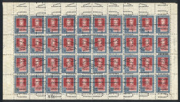 GJ.593o, 1923 San Martín 20P. With Horizontal Honeycomb Watermark, COMPLETE SHEET Of 40 Examples With... - Other & Unclassified