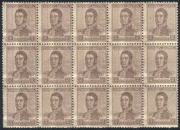 GJ.459a, 1918 2c. San Martín Unwatermarked, Block Of 15 With DOUBLE IMPRESSION Variety, ONE INVERTED (in The... - Otros & Sin Clasificación