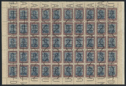 GJ.454o, 1917 San Martín 10P. With Honeycomb Watermark, COMPLETE SHEET OF 50, Perforated Cancel, Excellent... - Other & Unclassified