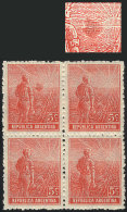 GJ.342, 1912 5c. Plowman, Block Of 4, One With LARGE RETOUCH In The Background (position 38), Excellent Quality,... - Autres & Non Classés