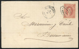 GJ.28, 6th Printing Perforated, Very Nice Example On Folded Cover Sent From Rosario To Buenos Aires On 8/MAY/1867,... - Briefe U. Dokumente