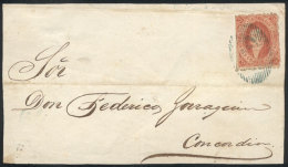 GJ.19, 1st Or 2nd Printing (worn Impression), Franking A Folded Cover To Concordia, Green-blue OM Cancel, VF... - Covers & Documents