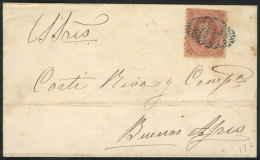 GJ.19, 1st Or 2nd Printing, On Folded Cover With Blue Mute Cancel Of LA PAZ (Entre Ríos), Sent To Buenos... - Covers & Documents