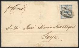 GJ.3, 15c. Blue Franking A Folded Cover Dated 14/JUL/1860, Cancelled By ROSARIO - FRANCA Double Ellipse, To Goya,... - Used Stamps