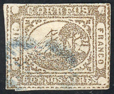 GJ.10A, IN Ps. Light Dun, Blue Ponchito Cancel, With 3 Wide Margins, VF Quality! - Buenos Aires (1858-1864)