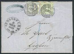 Complete Folded Letter Sent From Frankfurt To Giessen On 8/MAR/1861, Franked By Michel 20 + 21 (total 4Kr.),... - Sonstige & Ohne Zuordnung