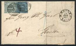 Folded Cover Sent From Mainz To Giessen On 11/JA/1857, Franked By Michel 7 + 11, Numeral Cancel "134", Very Pretty! - Autres & Non Classés